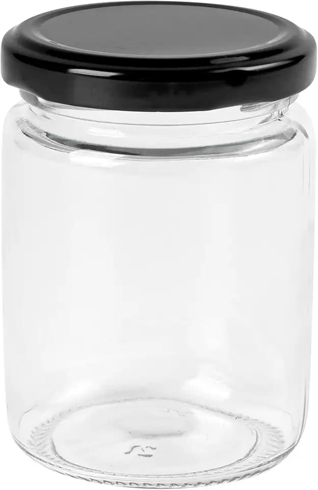 Restaurantware Glass Storage Jar 10 Pack of 8 oz Straight Sided Clear Glass Jar With Plastisol Lining Airtight Twist Lug Lid Reusable Black For Spices Condiments