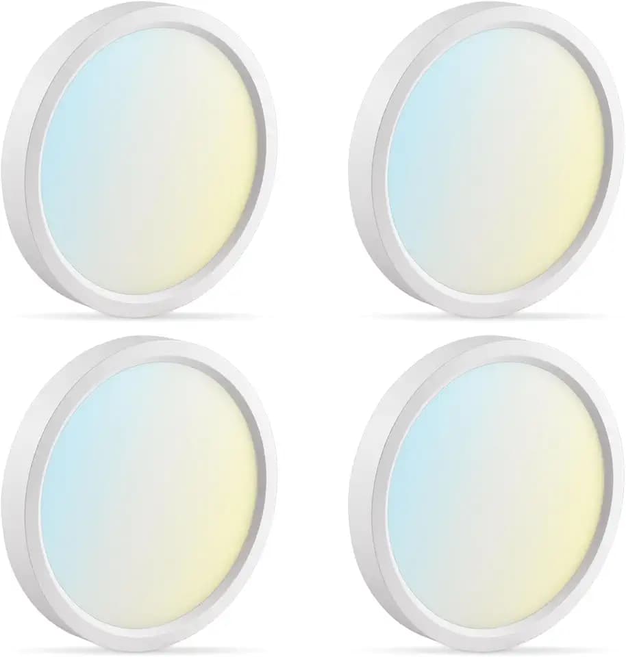 LUXRITE 5 Inch LED Flush Mount Ceiling Light, Super Slim 0.7" Thick, 10W 600LM, 5CCT Selectable 2700K 3000K 3500K 4000K 5000K, Surface Mount Downlight, Dimmable, Wet Rated, Energy Star, ETL (4 Pack)