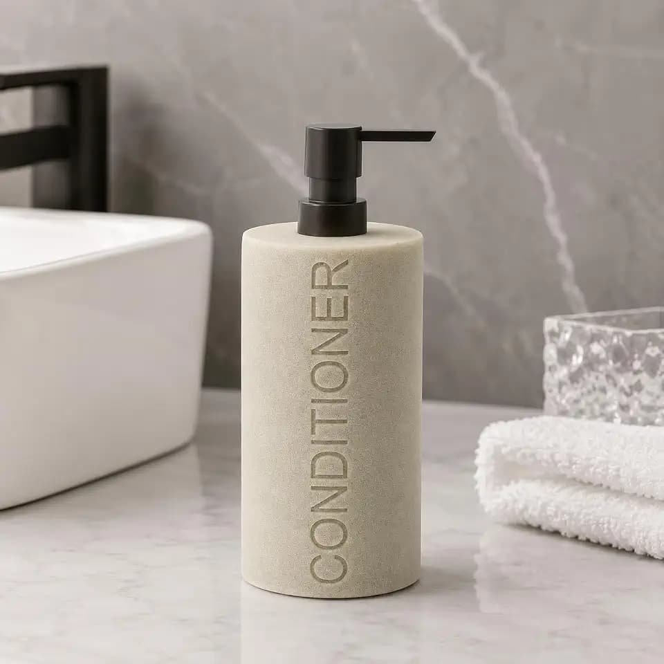 Resin Tan Sandstone Conditioner Engraved Bottle Refillable Pump Dispenser, Durable Waterproof Resin Construction for Bath, Shower - Tan Sandstone ORB Pump
