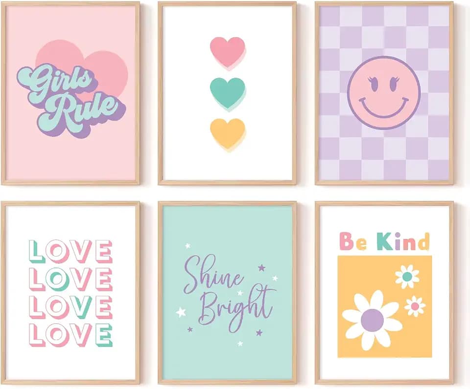 Lwoztra Girls Room Wall Art Kids Canvas Poster Nursery Wall Decor Pink Colorful Prints Baby Toddler Pictures Teen Girl Rule Artwork Love Smile Painting for Bedroom Playroom 8x10 Inch NO FRAME