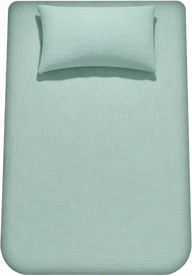 Muslin Cotton Twin XL Fitted Sheet Set,Soft and Breathable 2 Piece (1 Fitted Sheet, 1 Pillowcase) Deep Pocket Bed Sheet (Blue)