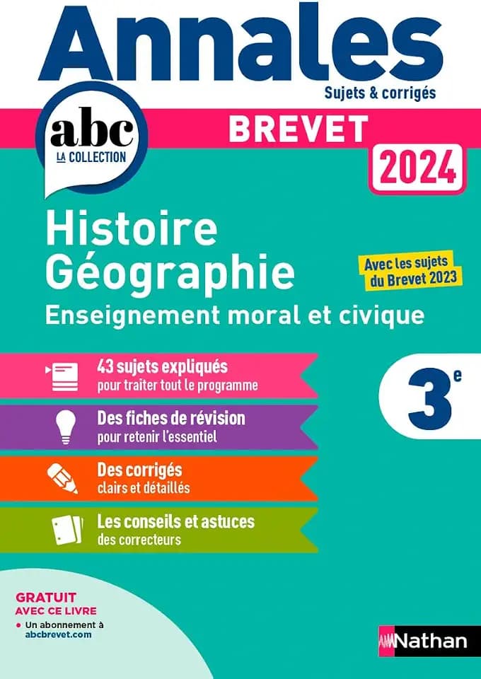 Annales Brevet Histoire Géographie Enseignement Moral et Civique 2024 - Corrigé: Sujets & corrigés