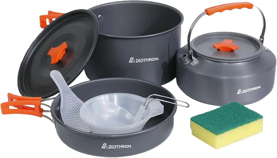 10-Piece Camping Cookware Set with 2L Pot, 1.1L Kettle and Pan