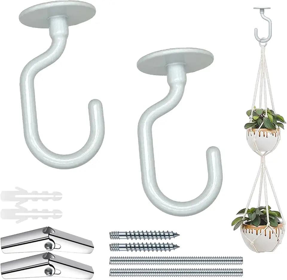 Heavy Duty Ceiling Hooks, Hanging Plants, Wall Set (2, White)
