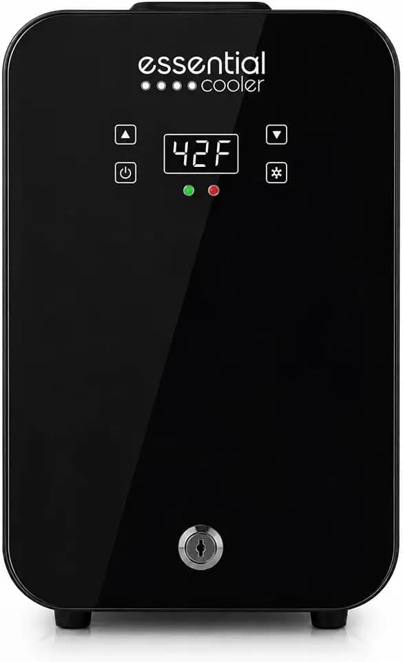 Classic Compact Portable Mini Fridge - Touch Temperature Control, Removable Shelves, Lockable Smoked Glass Door for Skincare, Cosmetics, Peptides, Supplements & More