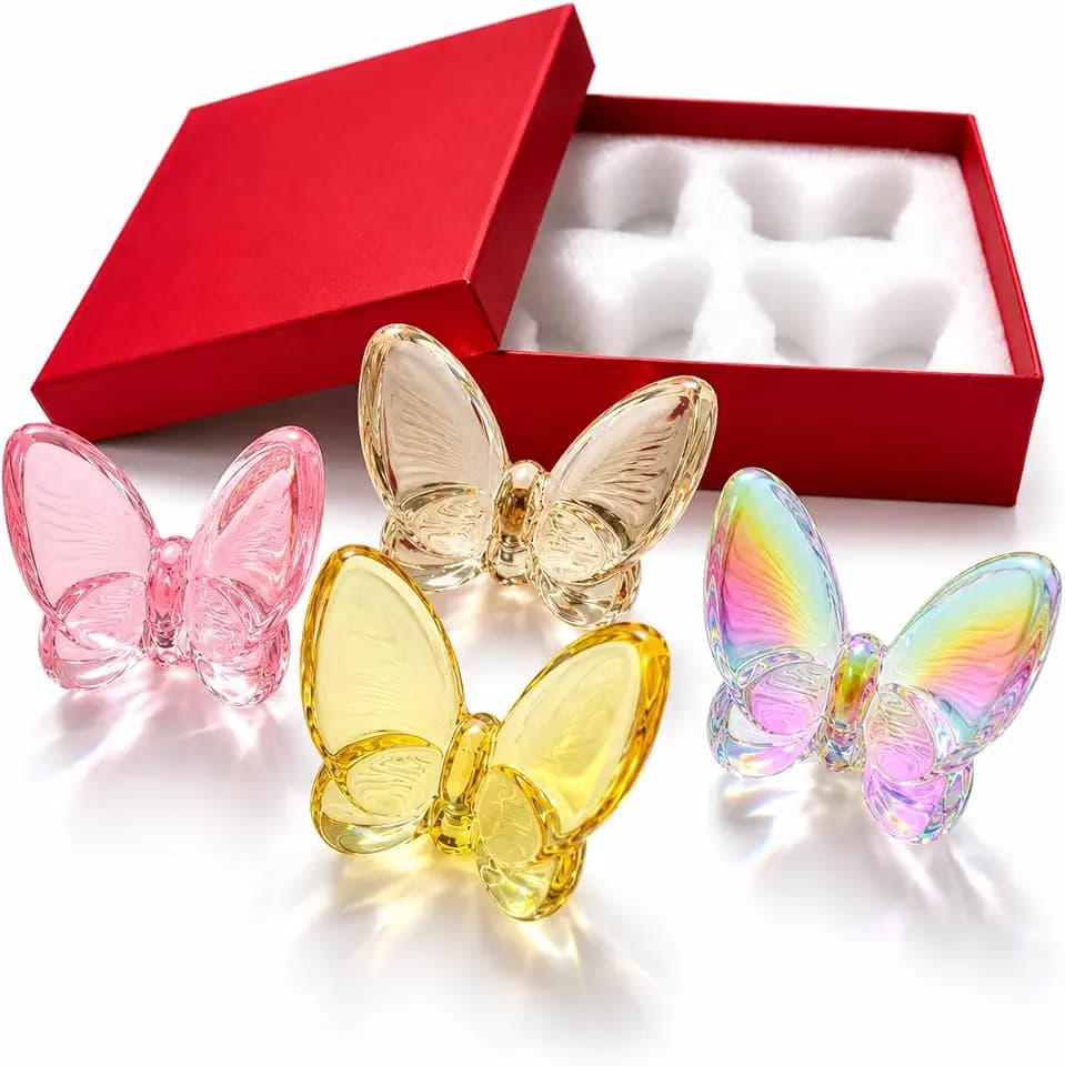 4 Pack 2.36 Inch K9 Crystal Butterfly Figurines with Red Gift Box