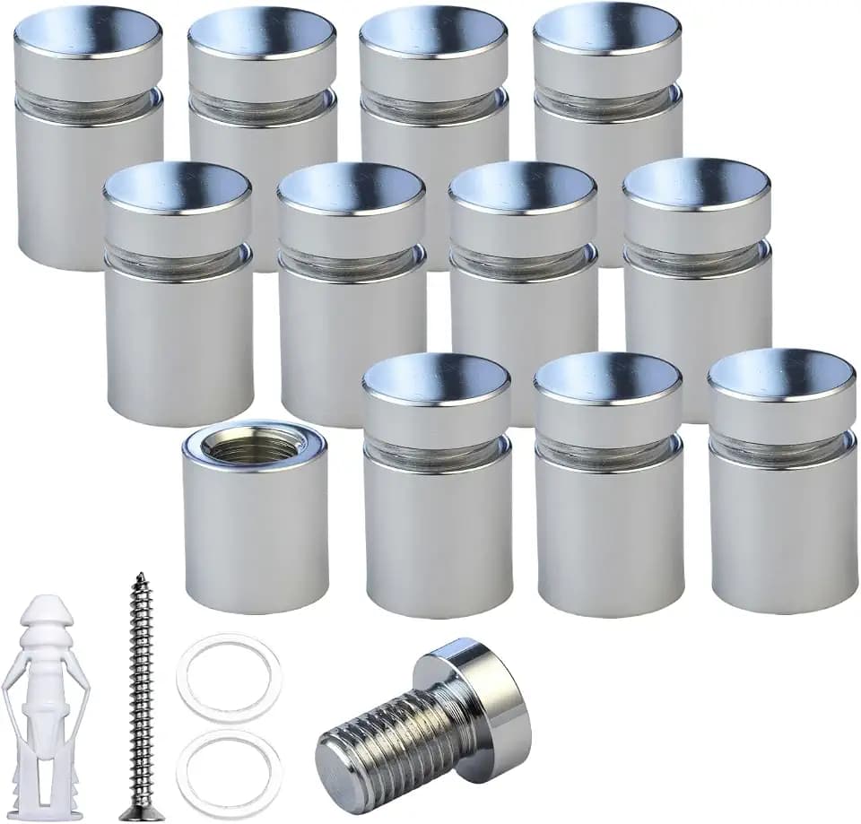 Pack of 12 Aluminum Standoff Screws Wall Sign Standoff Mounting Hardware Standoff Mount for Acrylic Picture Frame (12, Polished Chrome, 1/2" X 1/2")