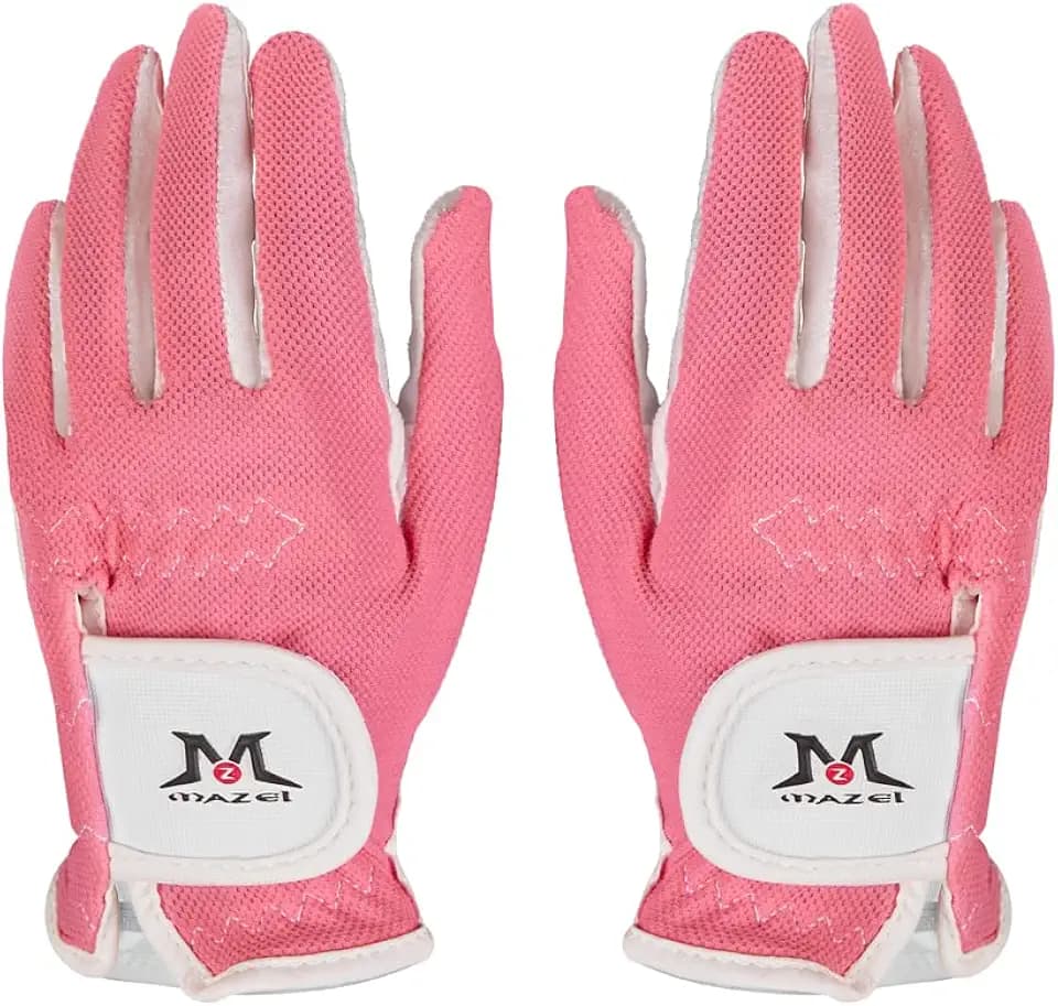MAZEL Kids Golf Gloves for Youth Toddler Boys Girls, Right & Left Hand (1 Pair) Mircofiber Breathable Junior Golf Gloves, White Red Pink Blue Black Stars Color,Age 2-8