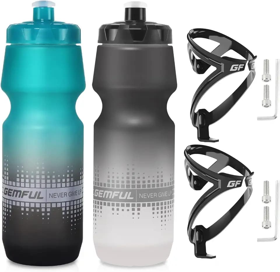 GEMFUL 24oz Bike Water Bottle Holder Combo 2 Pack (Green Black+Black White)