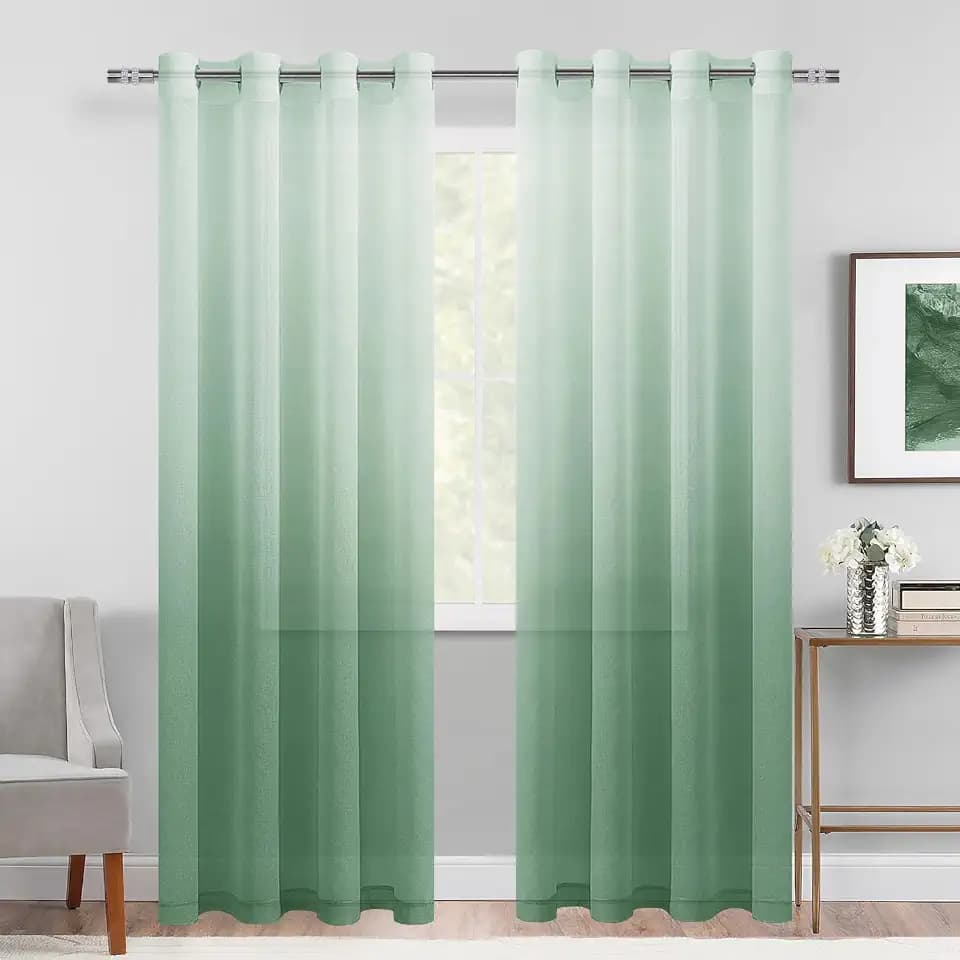 DWCN Sage Green Ombre Sheer Curtains 96 Inch Long for Bedroom 2 Panels Set
