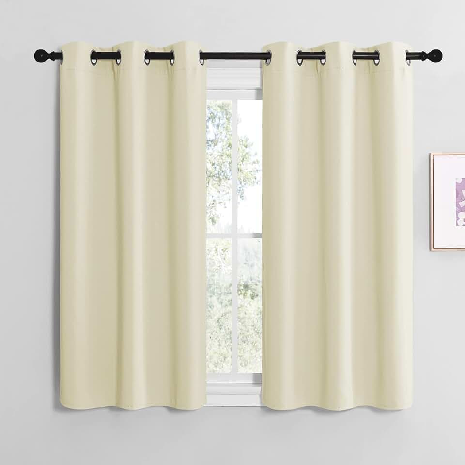 NICETOWN Kitchen Curtains for Decoration, Thermal Insulated Grommet Room Darkening Draperies/Panels for Laundry (Beige, 2 Panels, W42 x L50 inches)