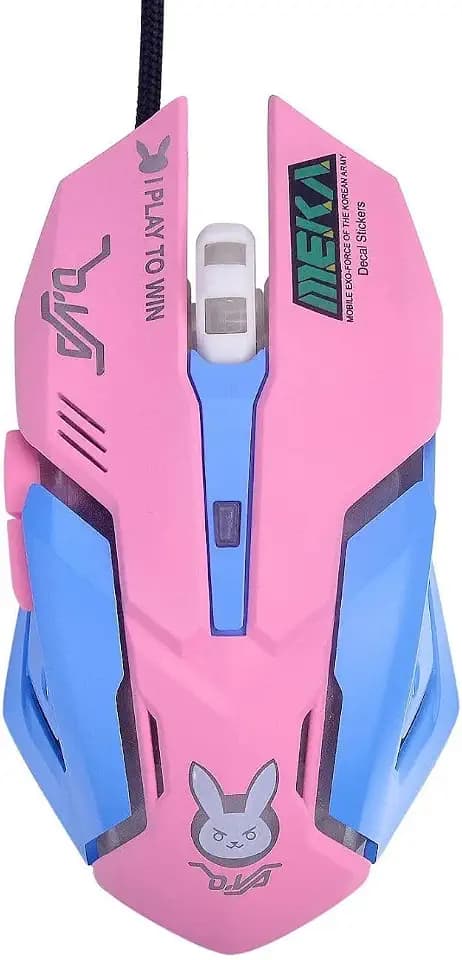 Gaming-Maus, optische Gaming-Maus mit Hintergrundbeleuchtung, 7 Farben, USB, ergonomisch, kabelgebunden, mit 2400 DPI und 6 Tasten, 4 Aufnahmen, für Computer/Win/Mac/Linux/Android/iOS. (Pink & Blue)