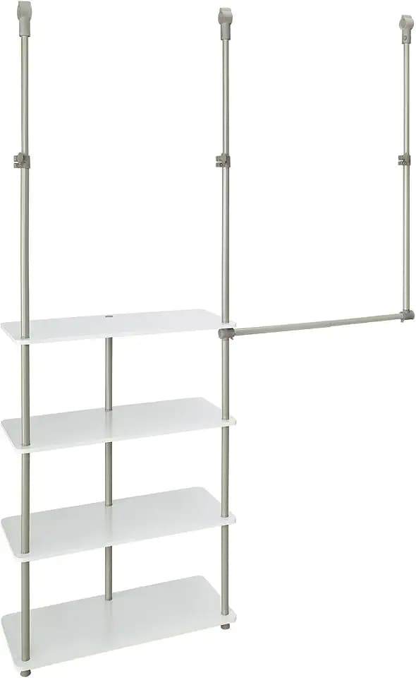 ClosetMaid® Maximizer™ Closet Accessory, Add Adjustable Storage Space, 4 Shelves, Double Hang Rod, Tool Free, Add On Unit, White