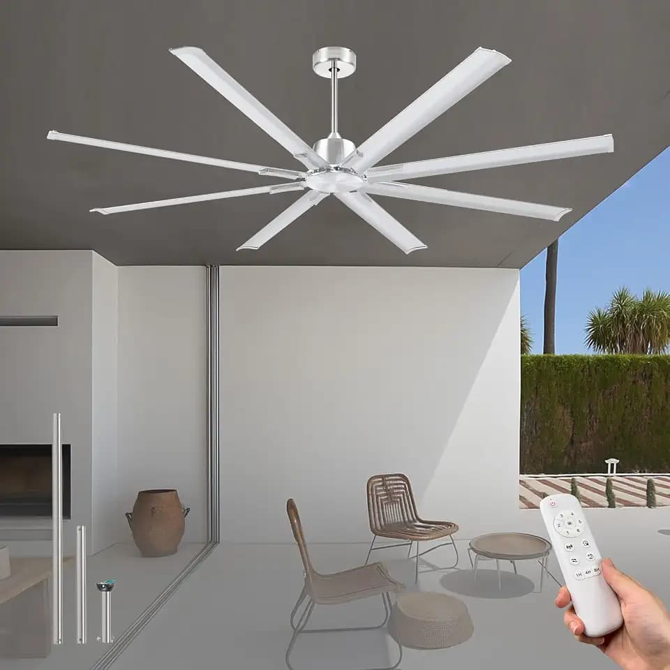 72 Inch Outdoor Ceiling Fan no Light,8 Sliver Aluminum Blades