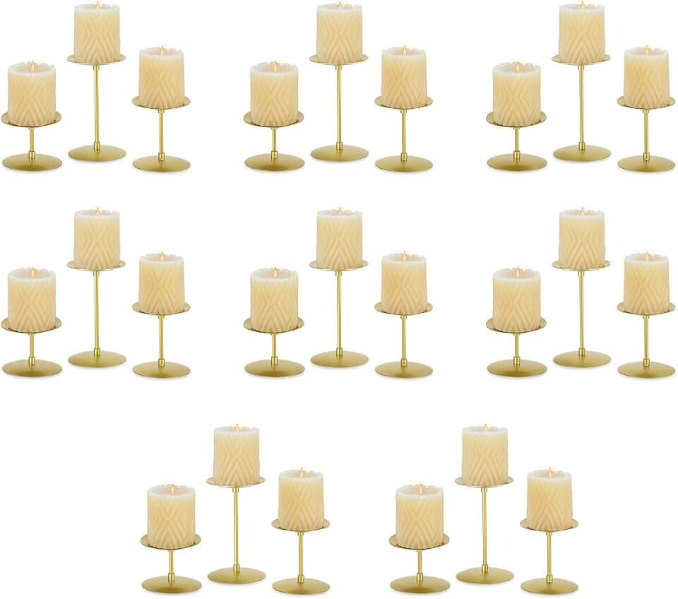 Nuptio Gold Candle Holder for Pillar Candles 24 Pcs Bulk Metal Pillar Candle Holders Set Candle Stand Table Centerpiece Decoration Housewarming Thanksgiving Baby Shower Advent Party Home Decor