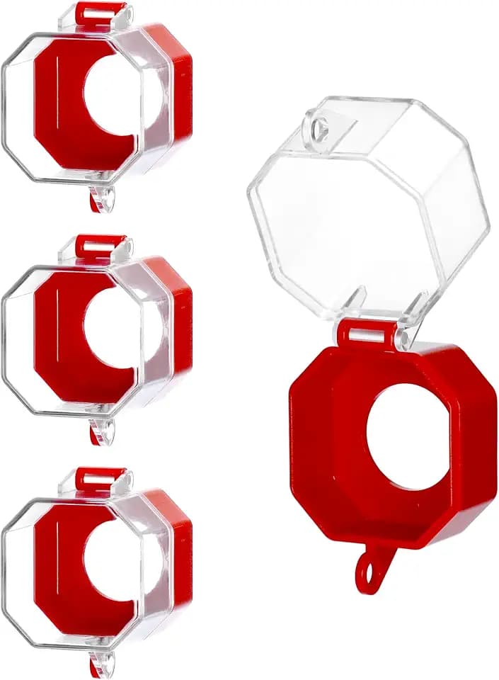 QWORK Emergency Stop Button Cover, 4 Pack Plastic Switch Cover Protector, Toggle Switch Push Button Switch Lockout Cover, Add Protection