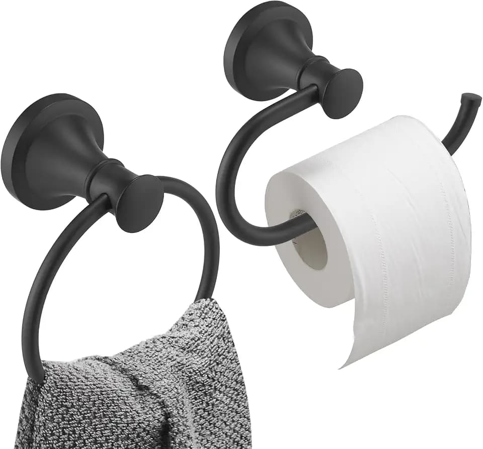 Hoimpro Toilet Paper Holder Towel Ring Set, Wall Mount Matte Black