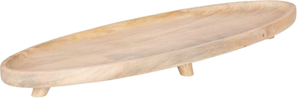 Kate and Laurel Tomaz Modern Decorative Mango Wood Oval Footed Tray, 23 x 7, Light Natural, Transitional Food-Safe Wooden Coffee Table Tray with Elevated Design and Unique Oval Shape