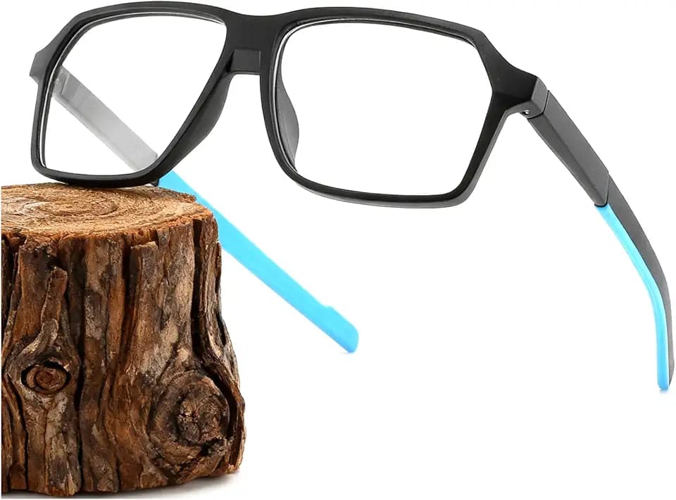 KUKU Blaulichtfilter Brille Ohne Stärke Damen Herren, TR90 Gestell Große Rahmen Rechteckig Computerbrille Lesebrille mit Blaulichtfilter Gaming Blue Light Blocking (Blau)