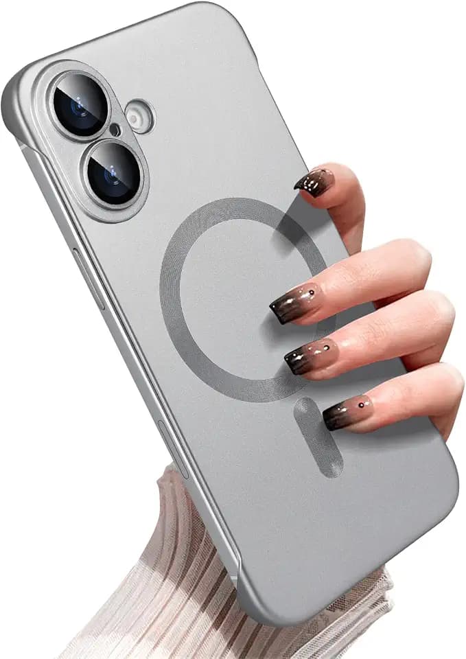 Omio Magnetic Slim Case for iPhone 16 Plus Compatible with MagSafe, Matte PC Ultra-Thin Bumper Frameless Borderless Minimalist Design with Camera Lens Protector for Men Women, Natural Titanium