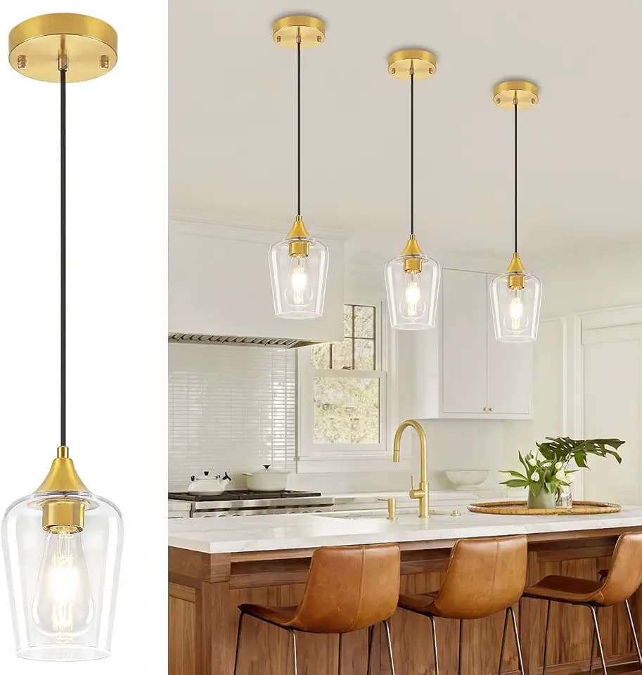 3-Pack Brushed Gold Pendant Lights Over Island Kitchen Light Fixtures