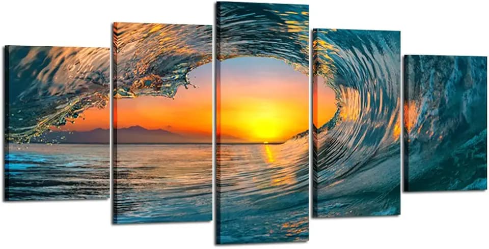 KREATIVE ARTS Large 5 Piece Sea Waves Wall Art Modern Framed Giclee Canvas Prints Seascape Artwork Ocean Beach Pictures Paintings on Canvas for Living Room Home Office Decor (X-Large 80x40inch)