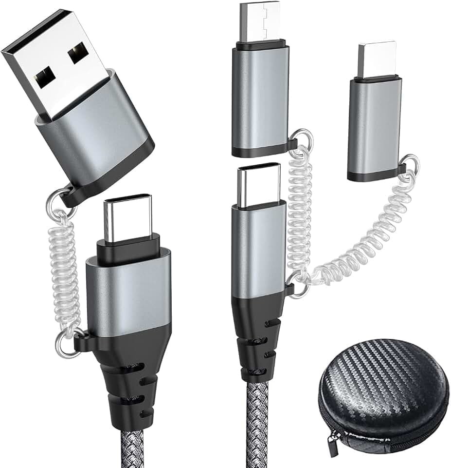 Multi USB Kabel USB C auf USB C Kabel Nylon Mehrfach Universal ladekabel USB A/USB C auf Kompatibel mit Lightning/Mikro USB/Typ C 60W PD 3.0 3A Schnellladekabel für Laptop Tablet Galaxy Huawei(1m)
