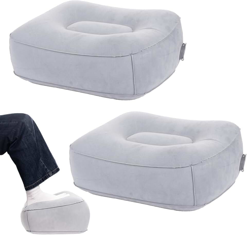 Inflatable Foot Rest for Airplane Travel & Office, Portable Leg Rest Pillow, Elevating Feet for Economy Flight, Home Desk, Car Use - Grey(2Pcs)