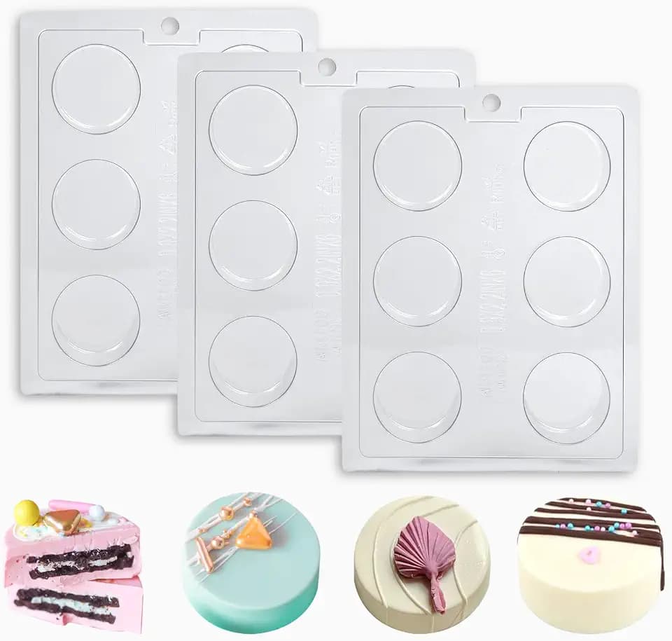 Chocolate Covered Round Cookies Molds, Biscuit Chocolate Mold, PET Plastic Mold-Round Cookies Mold Cylindrical Cylinder Candy Pudding Jelly Mold. (Pack Of 3)