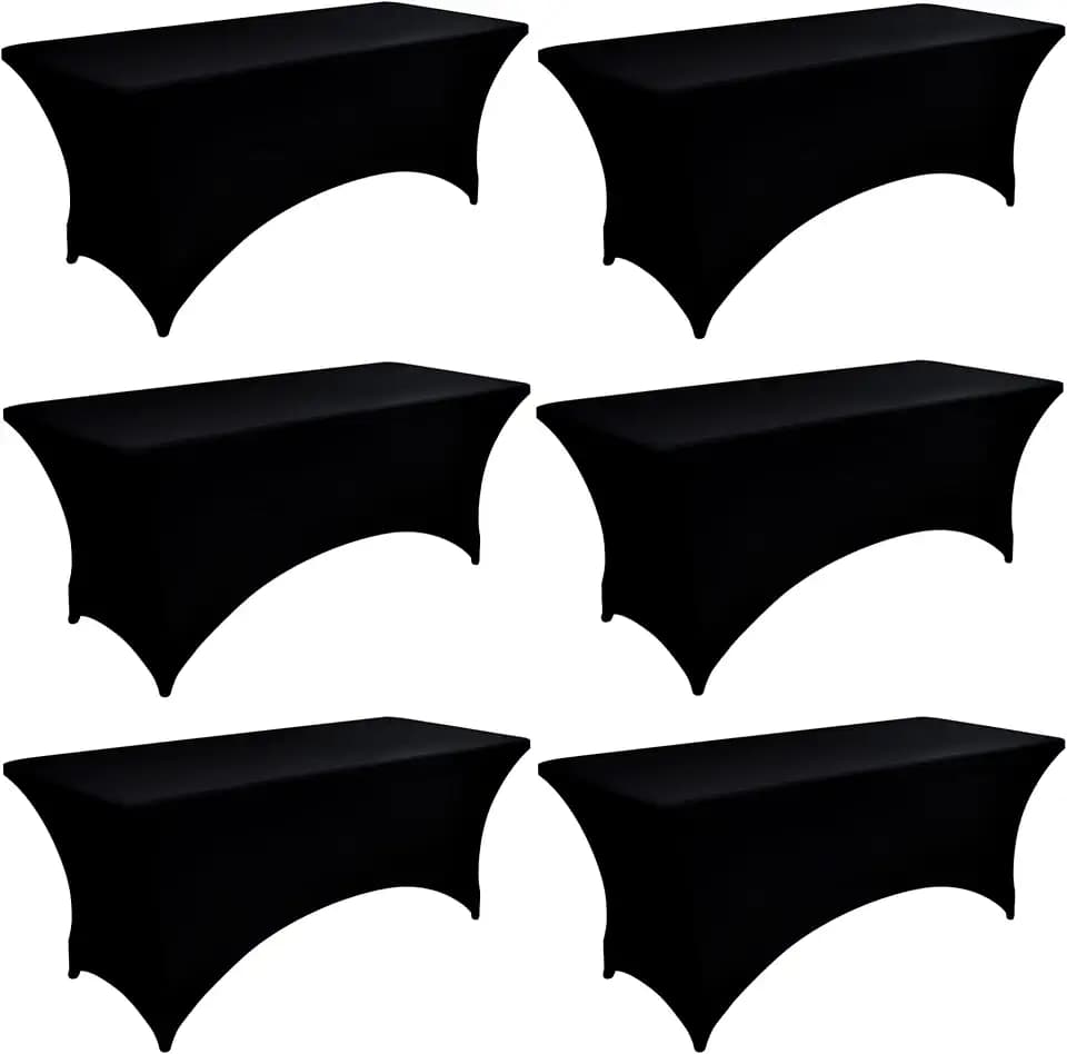 6-Pack 6ft Black Spandex Table Covers for Rectangle Standard Folding Tables - Wrinkle Resistant Stretch Tablecloths - Ultimate Fitted Table Protector for Parties, Trade Shows, Wedding