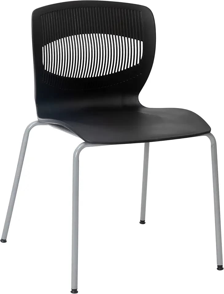 Flash Furniture Hercules Series Commercial Stack Chair - Roomy Wide 770 lb. Capacity - Lumbar Support - Durable Plastic - Silver Steel Frame - Black
