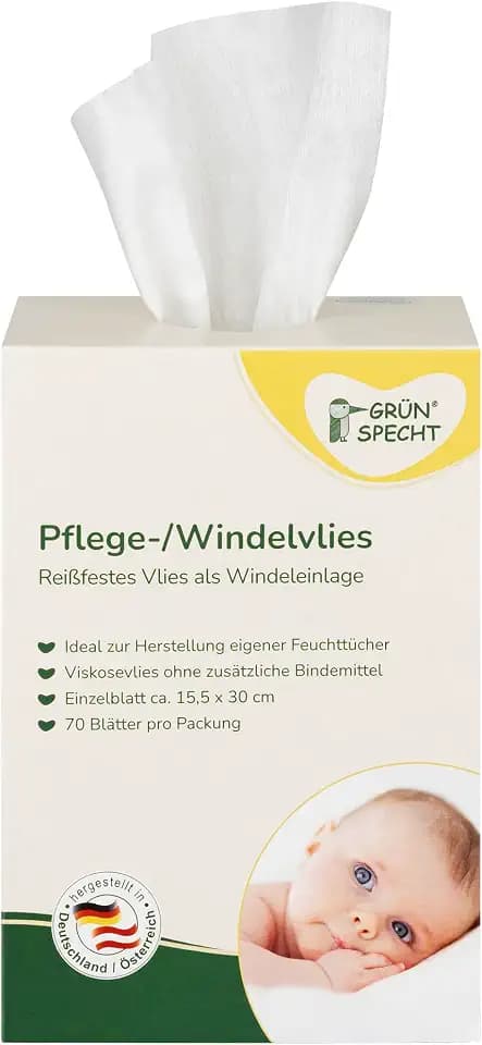 GRÜNSPECHT Pflege-/ Windelvlies, weiche Qualität, 70 Blatt, Viskosevlies