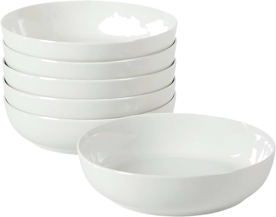 Gibson Home Zen Buffet Pasta Bowls Set of 6, 41oz Porcelain Salad Bowls and Serving Bowls, 8.5 Inch White Bowls, Dishwasher & Microwave Safe