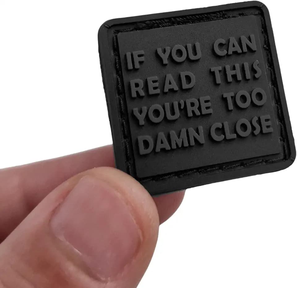 Funny Subdued Ranger Eye Patch 1×1 inch - If You Can Read This You’re Too Close – Blackout PVC Morale Patch for Tactical Gear, Hats & Backpacks – Hook Backing (Loop Side not Included)