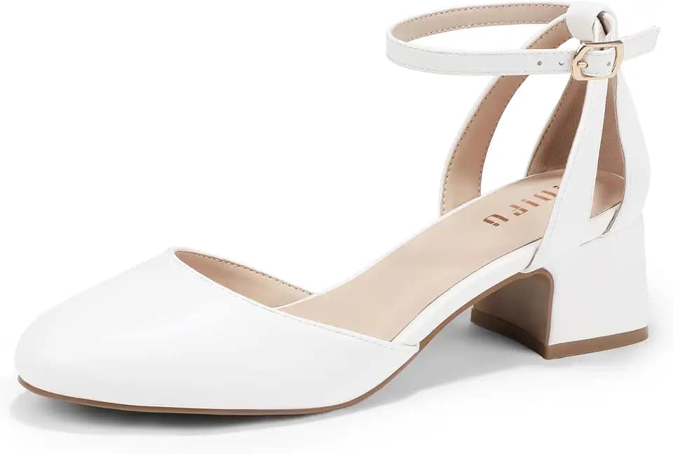 IDIFU IN2 Women's Pumps Closed Round Toe Low Block Dressy Heels