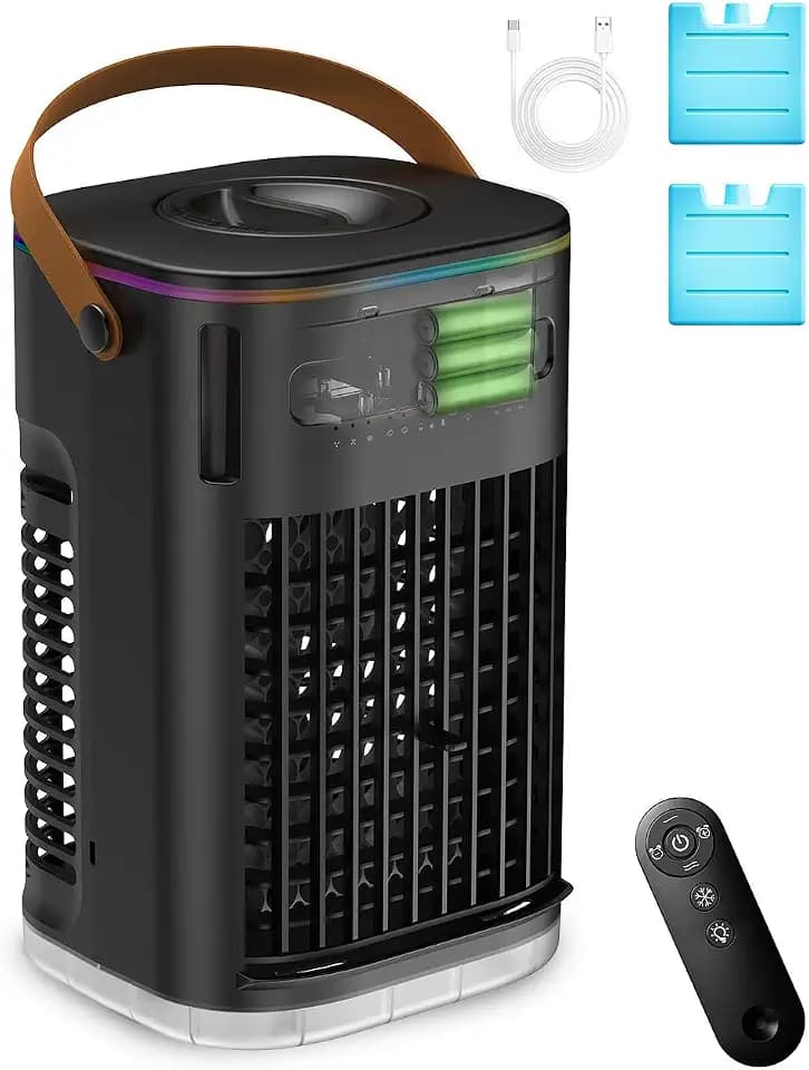 Mini evaporative coolers, 5400mAh Built-In Battery Personal Air Cooler with Remote