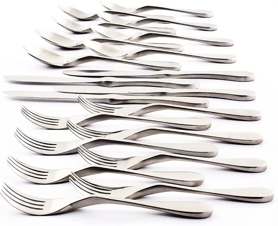 Knork Silverware Set - 20 Piece Matte Silver Cutlery set - Ergonomic Design Utensil sets, 18/10 Stainless Steel Forks Spoons and Knives set
