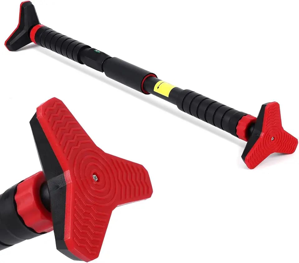 Adjustable Pull Up Bar for Doorway - 440LBS Weight Capacity, No Screws Installation with Level Meter and Auto Lock, Chin Up Bar for Home Gym Strength Training,Red Triple