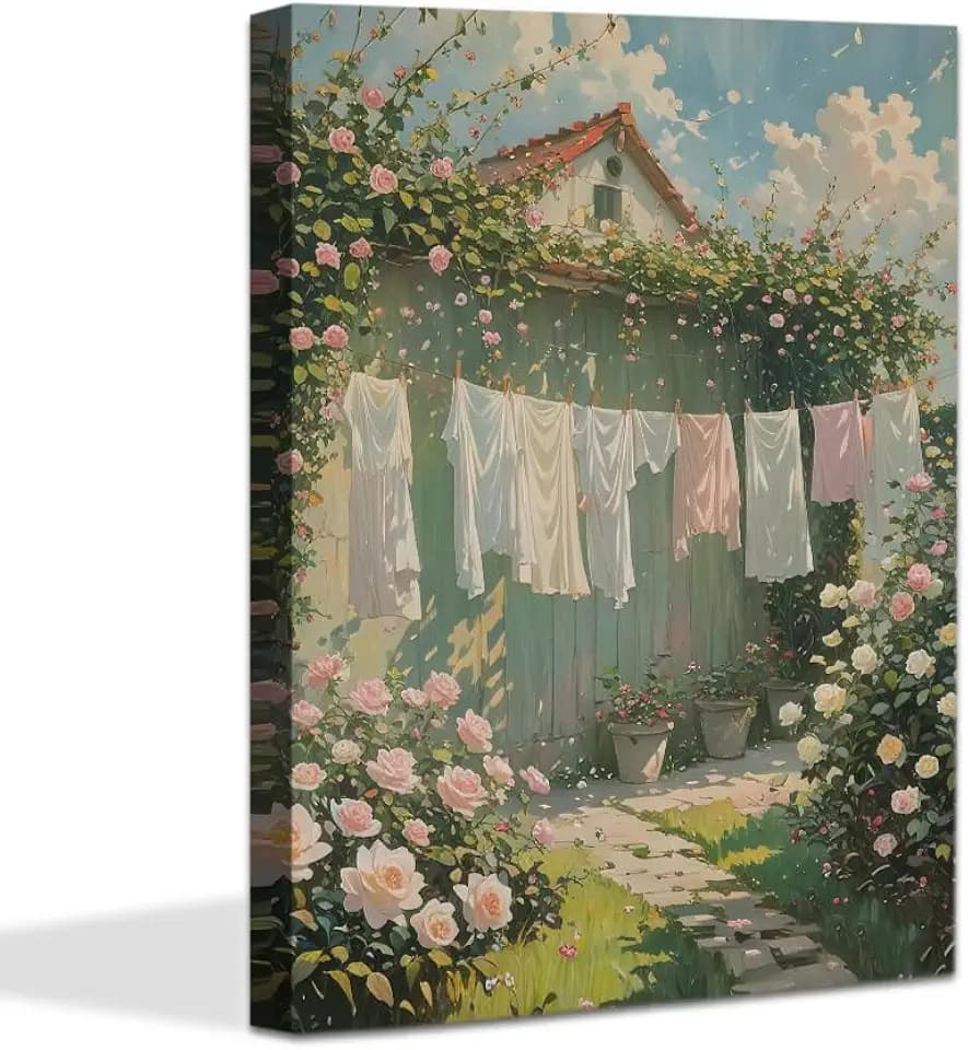 Framed Laundry Room Canvas Art, Vintage Laundry Wall Decor