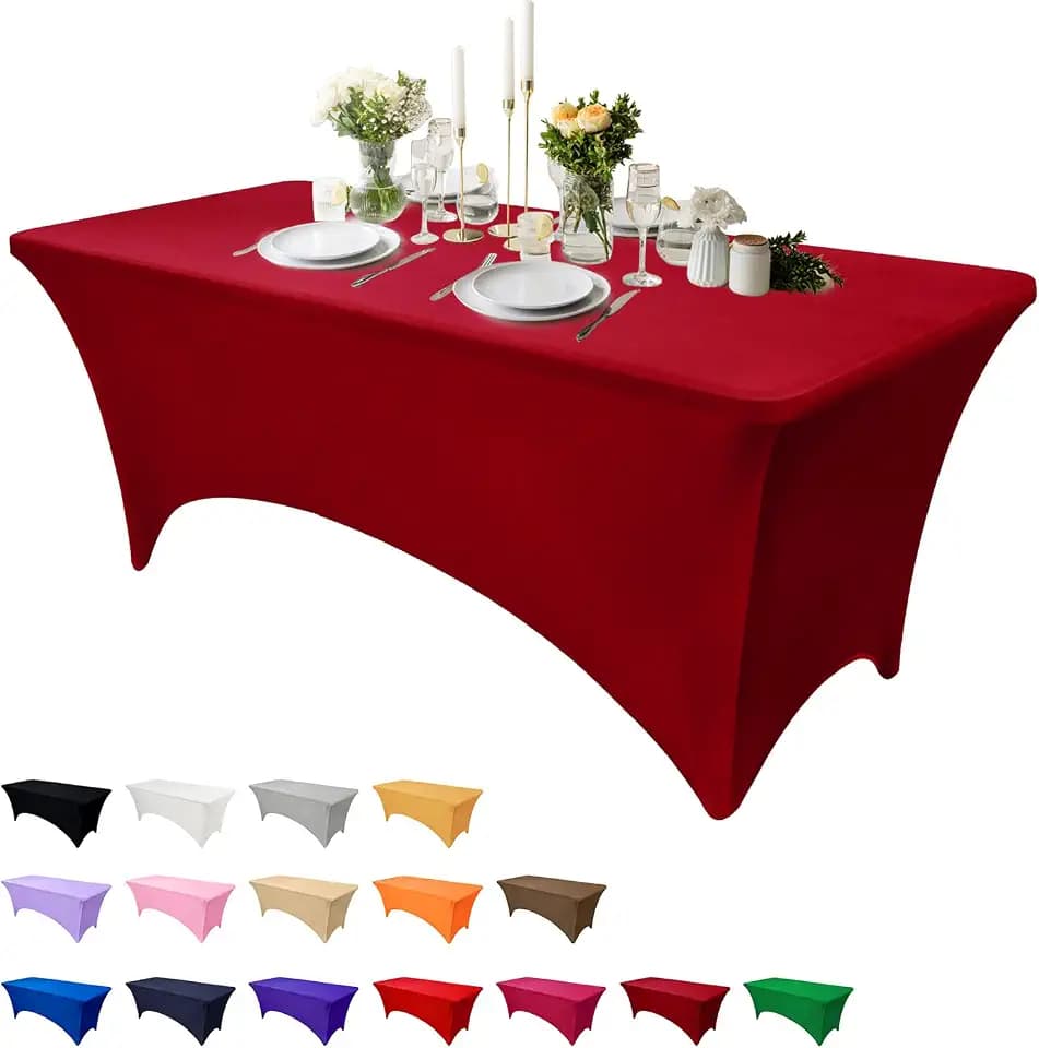 6FT Spandex Tablecloth (72"x30") – Stretch Fitted, Wrinkle-Free & Reusable Cover for Wedding, Party, Banquet, Holiday & Event Decor (Burgundy, 6 ft - 1pack)