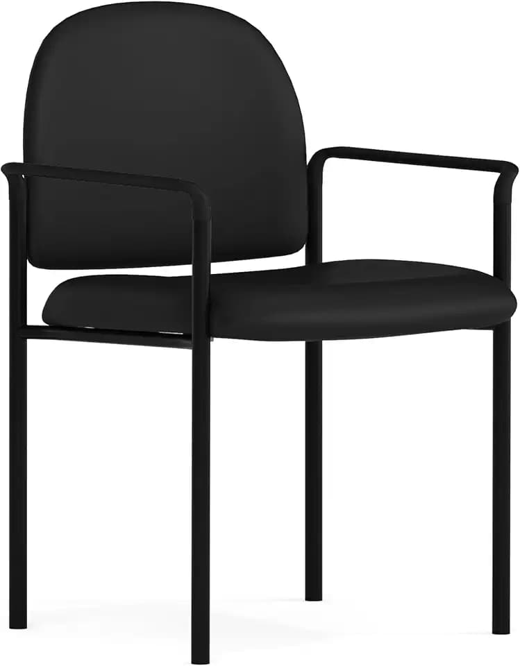 Flash Furniture Steel Stackable Reception Chair with Arms, Black Vinyl
