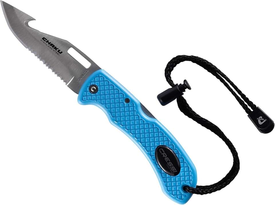 Cressi Underwater Dive Knife - Stainless Steel Dual Serrated and Smooth Blade - Ideal for Freediving and Scuba Diving - Chaku: Designed in Italy