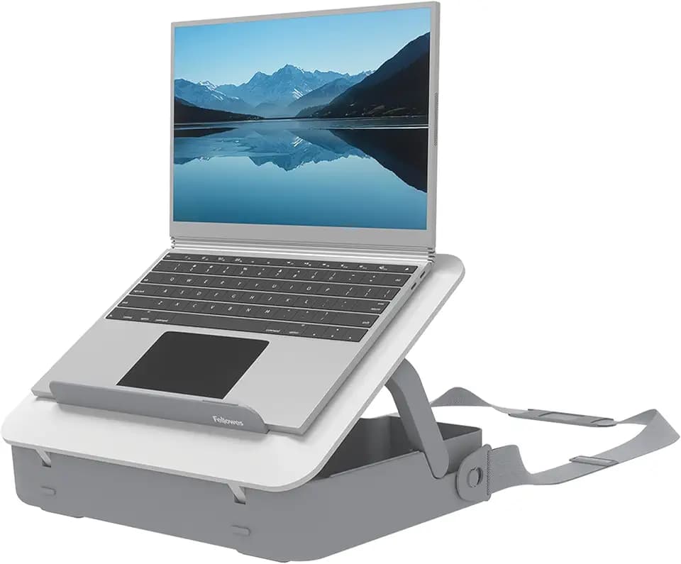 Fellowes Tragbarer Laptop-Ständer Tragetasche - Breyta™ 2-in-1 Design mit 5 Höheneinstellungen - Ideal für hybrides Arbeiten - 100% recycelbar - Weiß