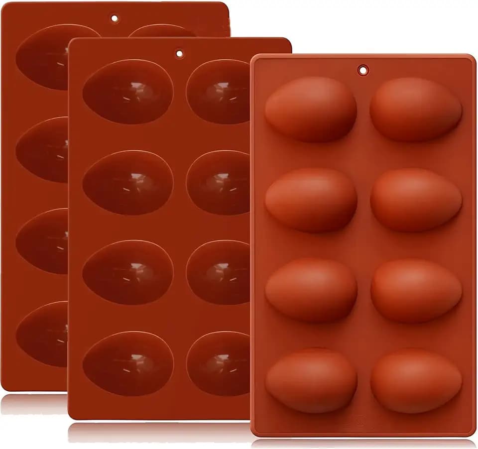 Silicone Egg Molds Easter 3PCS, 2.4" Silicone 3D Moulds for Vegan Deviled Eggs Peanut Filling 3D Chocolate Candy Jello Pudding Soap Gift, Oven Safe Baking Cake Kit