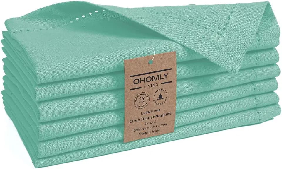 100% Cotton Solid Cloth Dinner Napkins - 18x18 inch with Hemstitch & Mitered Corners - Soft, Reusable & Washable for Everyday Use & Special Occasions Christmas - Set of 6 Mint Green
