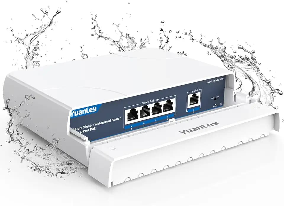 YuanLey 4-Port PoE Switch Gigabit Wasserdichter Outdoor Ethernet Unmanaged Netzwerk Switch mit VLAN Funktion, 78W Built-in Power, IEEE802.3af/at Support und Plug & Play, Außeneinsatz