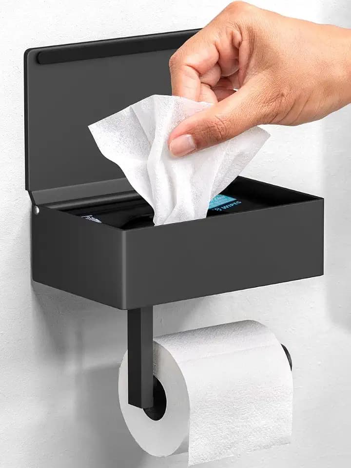 Day Moon™ - Toilet Paper Holder with Shelf & Storage - Wall Mount, Black