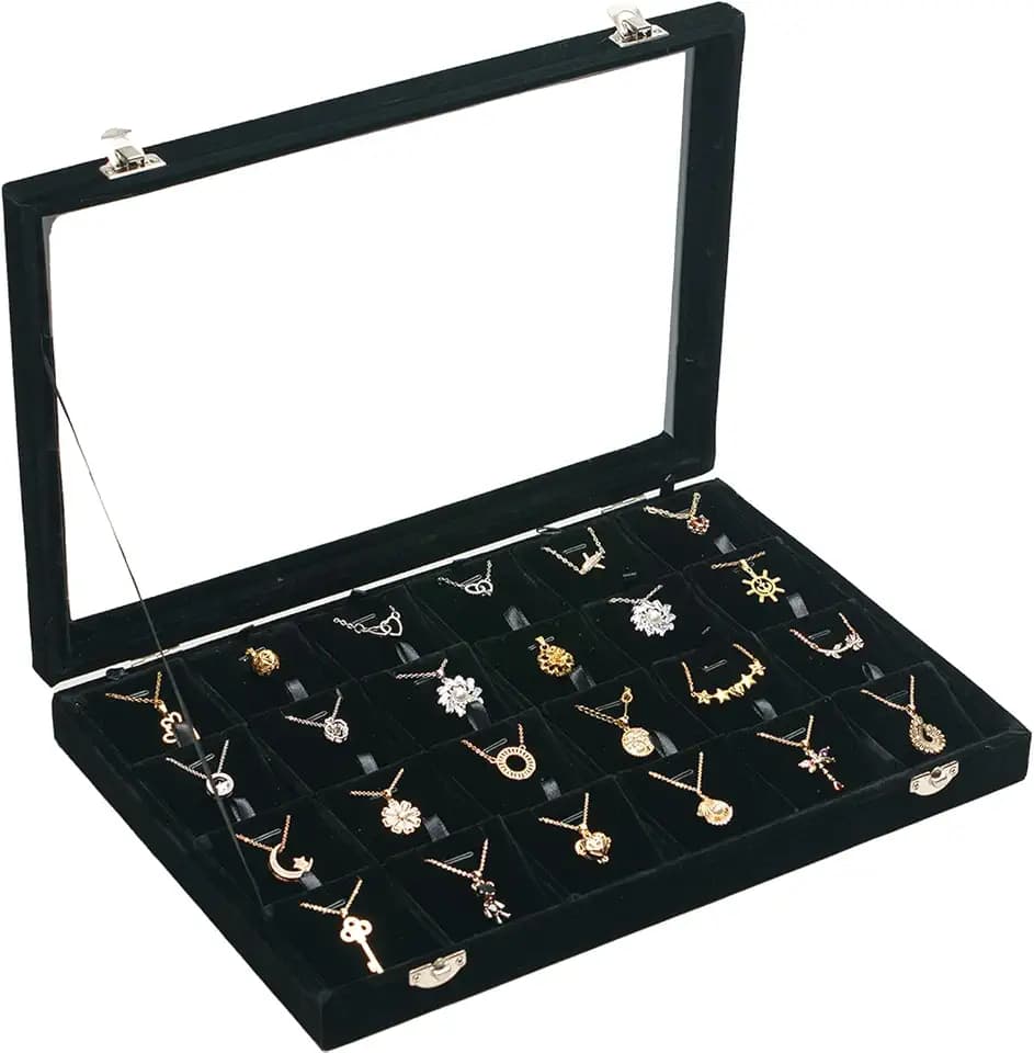 Jewelry Box Necklaces Organizer Black 24 Slots , Pendants Display for Women