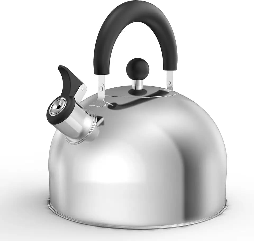 YSSOA Whistling Stovetop Tea Kettle, 3.2 Quart Stainless Steel Teapot with Cool Touch Ergonomic Handle, Hot Water Fast to Boil, Sliver