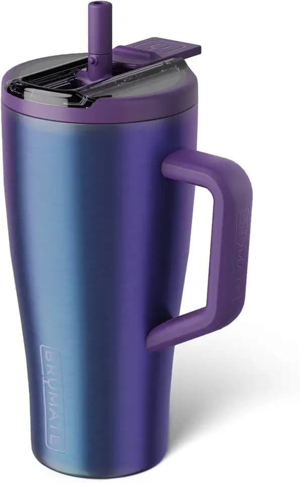 BrüMate Era Flip 30oz Tumbler with 100% Leakproof Covered Straw Lid | Hygienic Covered Straw | Insulated Stainless Steel Water Bottle with Handle | Cup Holder Friendly | BPA-Free (Dark Aura)